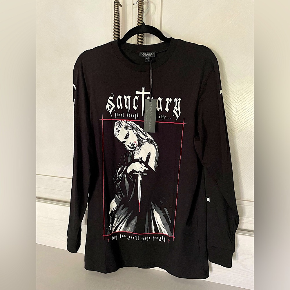 NWT DollsKill/Widow Oversized Long Sleeved Goth Shirt